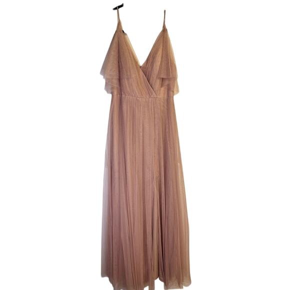 Jenny Yoo BHLDN Aeryn Maxi Dress Gown Mesh Tulle Blush Modest Sz 10 - Picture 1 of 5